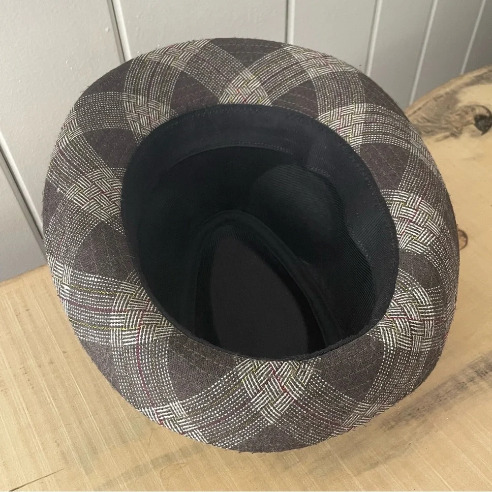 LAST CHANCE Brown Gray Fedora Tartan Plaid Pattern Unisex Hat 57cm Classic - Picture 4 of 6